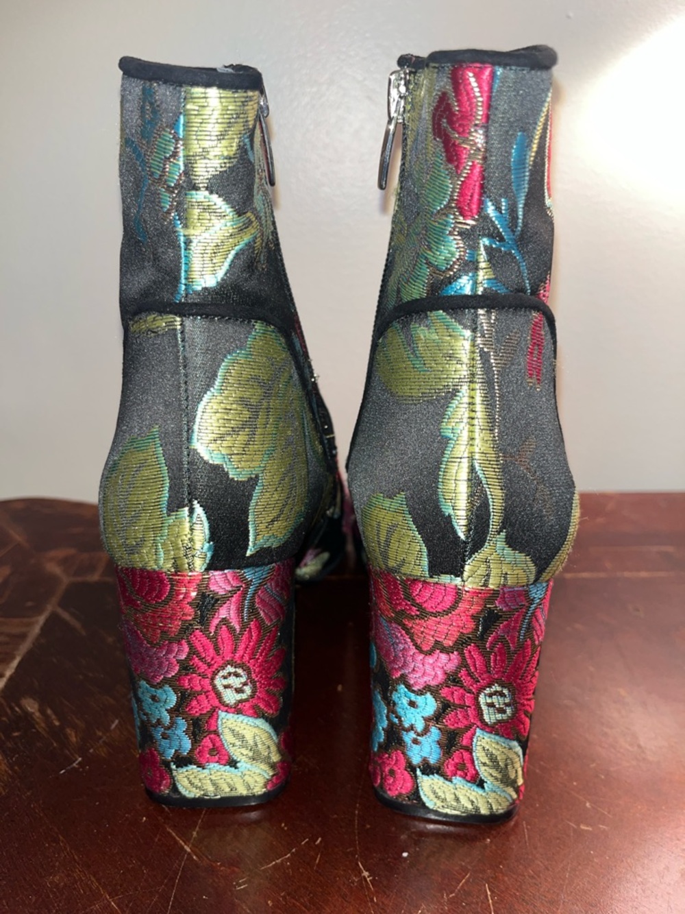 Marc Fisher Black Ankle Boots with Red Floral Embroidery - Picture 5 of 10